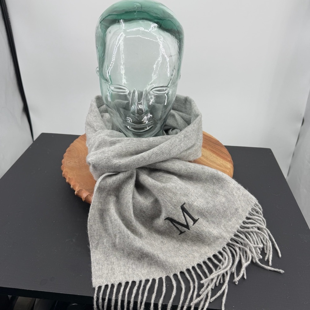 Mark and Graham 100% Cashmere scarf 78” x 15” gray “M” embroidered